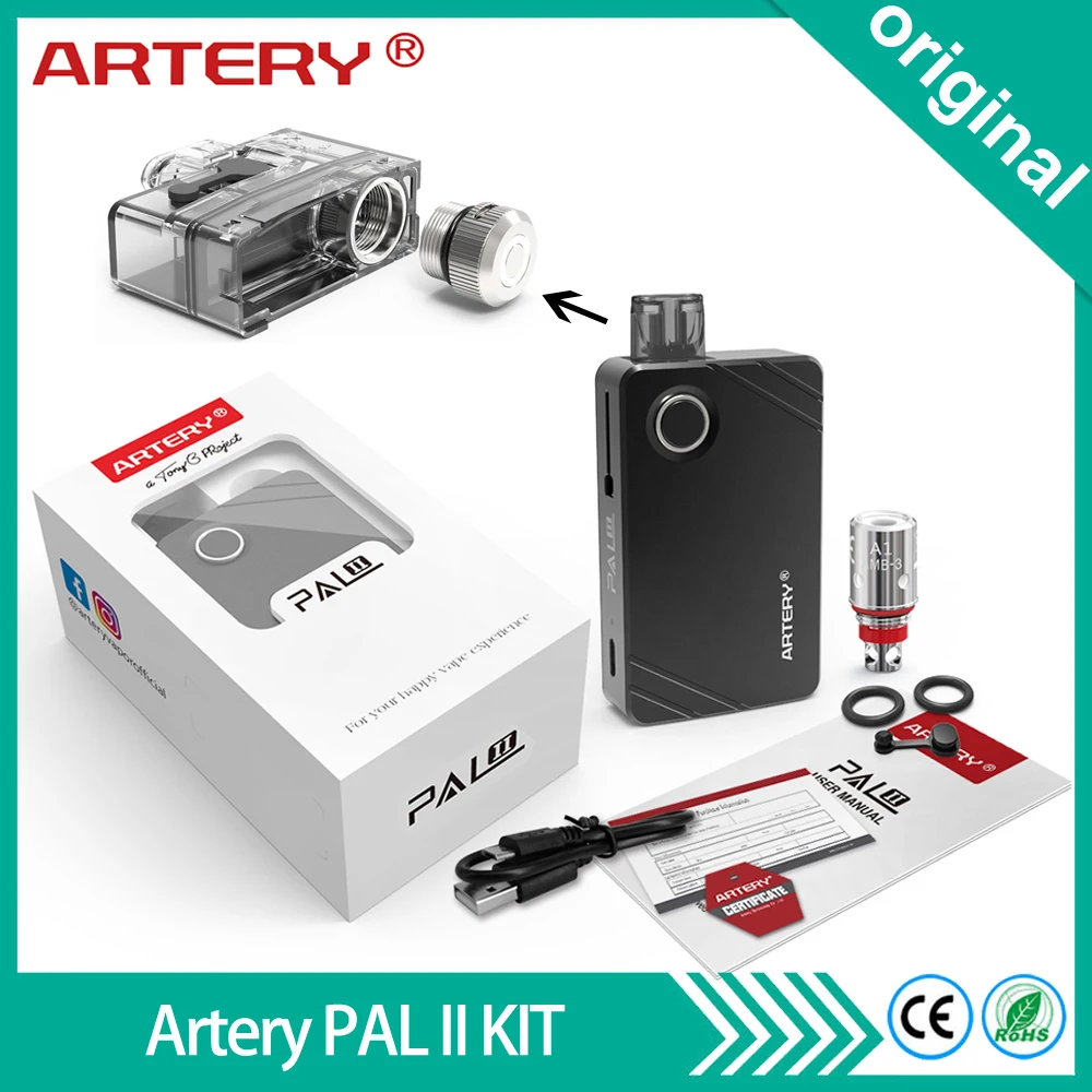 

Original Artery PAL II Pod Kit 1000mAh Battery with 3ml Capacity Pod Side Refilling System PAL 2 Vape Starter Kit E Cigarette
