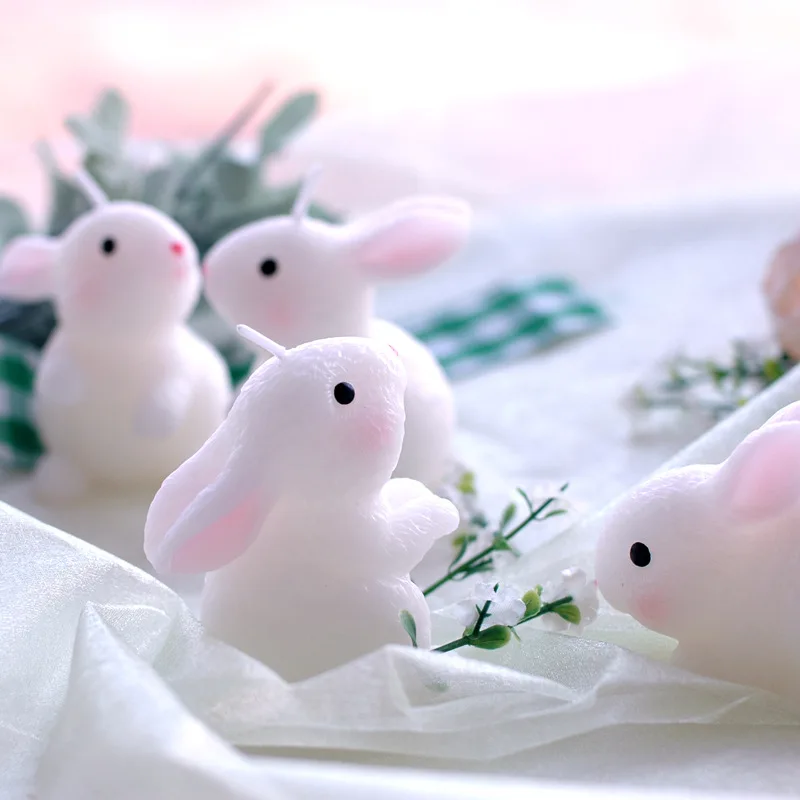 4PCS Lovely White Rabbit Candles on The Cake Happy Easter Child