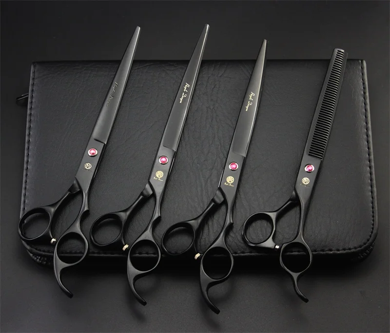 8.0 inch Professional 440C Pet Scissors for dog grooming Straight Scissors & Curved Shear & thinning scissors 4 PCS+ Case+comb (7)