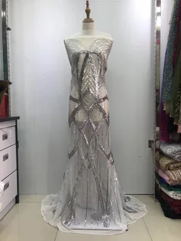 

Red Latest High Quality African Tulle Lace Fabric 2018 African Lace Sequins 5 Yards Lace Trimmings For Sewing JL140