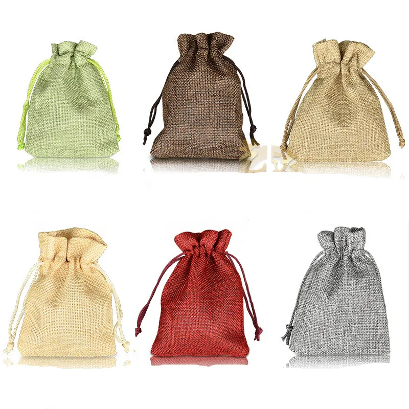 

10*14cm Christmas Linen Jute Drawstring Gift Bags Sacks Wedding Birthday Party Favors Drawstring Gift Bags Baby Shower Supplies