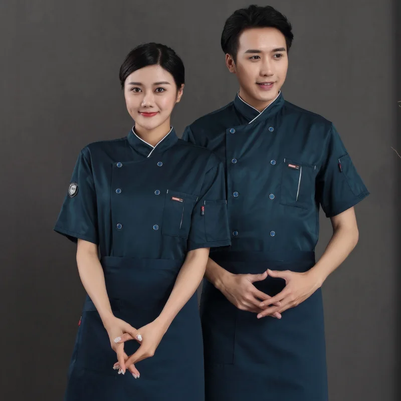 

Short-sleeved Food Service Jacket Kitchen Restaurant Work Uniforms Bakery Cafe Chef Cooking Clothes Summer Workwear Clothing