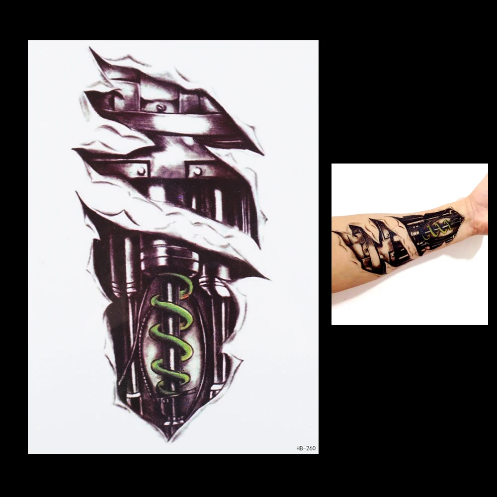 

New 1 PC 3D Modern Halloween Design Removable Tattoo HB260 Waterproof Robot Arm Temporary for Women Men Body Art Tattoo Stickers