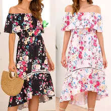 Summer vintage chiffon dress 2019 Slash neck Short Butterfly Sleeve Floral print women loose beach dress party dresses for women vintage slash neck 3 4 sleeve cherry print dress for women