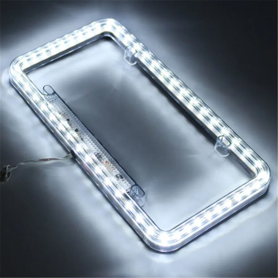 White LED Lighting Acrylic USA/Canada License Plate Frame Tag Cover Holder for Auto Truck Vehicle 12V