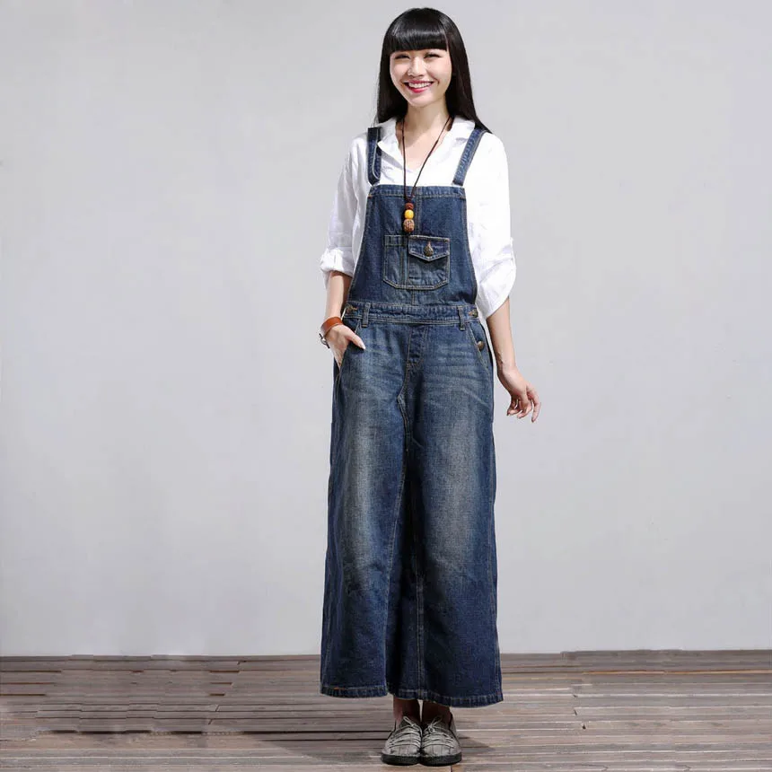 long denim overall dress