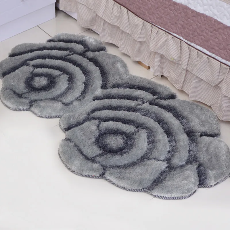 Креативный ковер в форме цветка 3D Двойная Роза ковры для украшения гостиной спальни Нежный домашний декор подушки - Цвет: Темно-серый