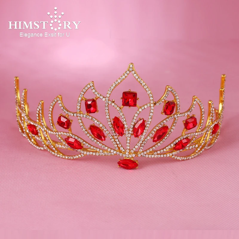 HIMSTORY Red Crystal Wedding Bridal Quinceanera Tiaras Crowns Hair