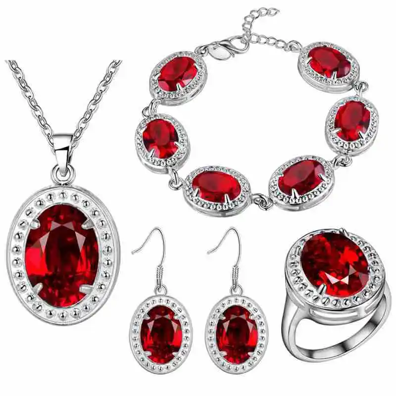 

BRACELET Pendant necklace Earrings ring Thick silver set new color treasure set foreign trade red gem sterling