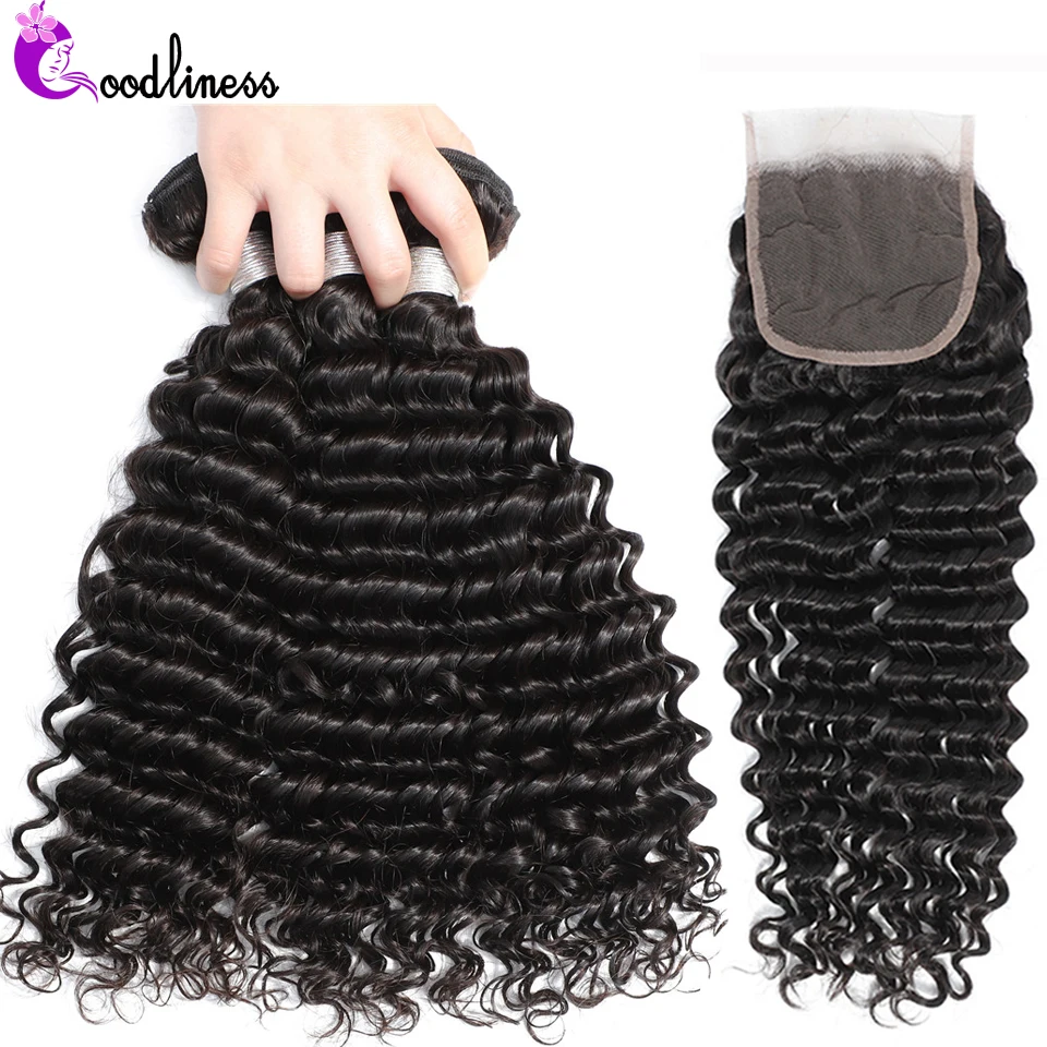 

Deep Wave Bundles With Closure Brazilian Hair Weave Bundle With Closure 3 Bundles 100% Remy Human Hair Bundles With Closure