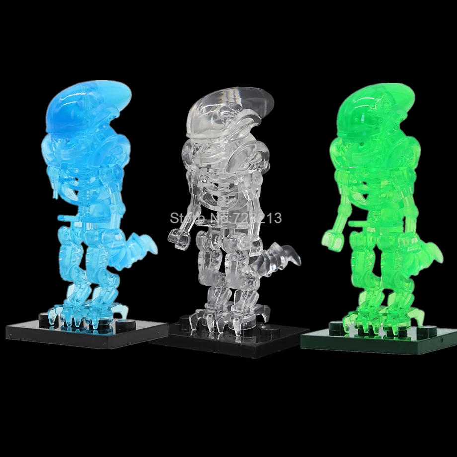 

Single Sale Movie Alien Figure Clear Blue Green Aliens Set Model Building Blocks kits Brick Legoingly Toys for Children