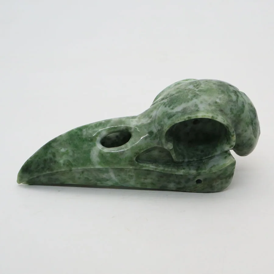 

6.38"528g GREEN JASPER Carved Crystal Raven Skull Pendant Crystal Realistic Crystal Healing Furnishing Articles Figurine TC38