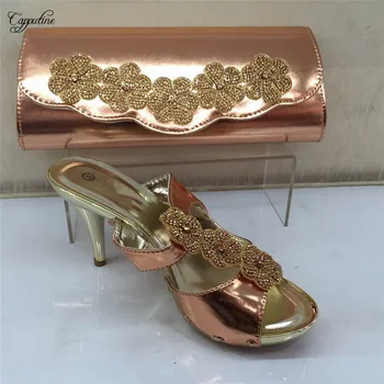 

Pretty peach wedding/party thin high heel shoes and purse handbag set with rhinestones for party GY17