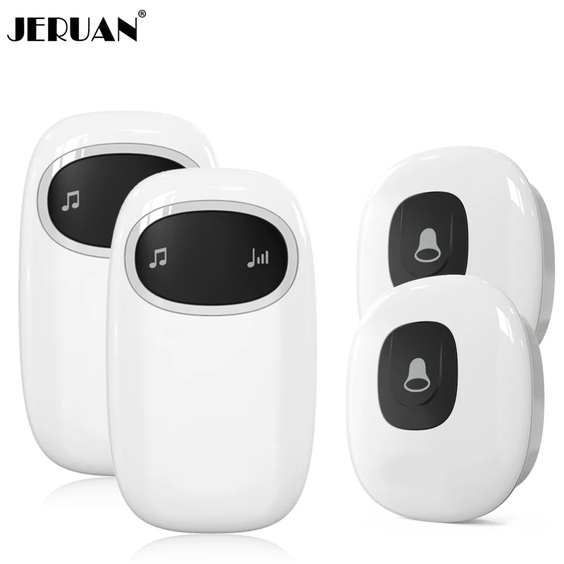 

JERUAN self powered Wireless Doorbell no battery Security Doorbell Waterproof smart Door Bell chime 2 Transmitter 2 Receiver