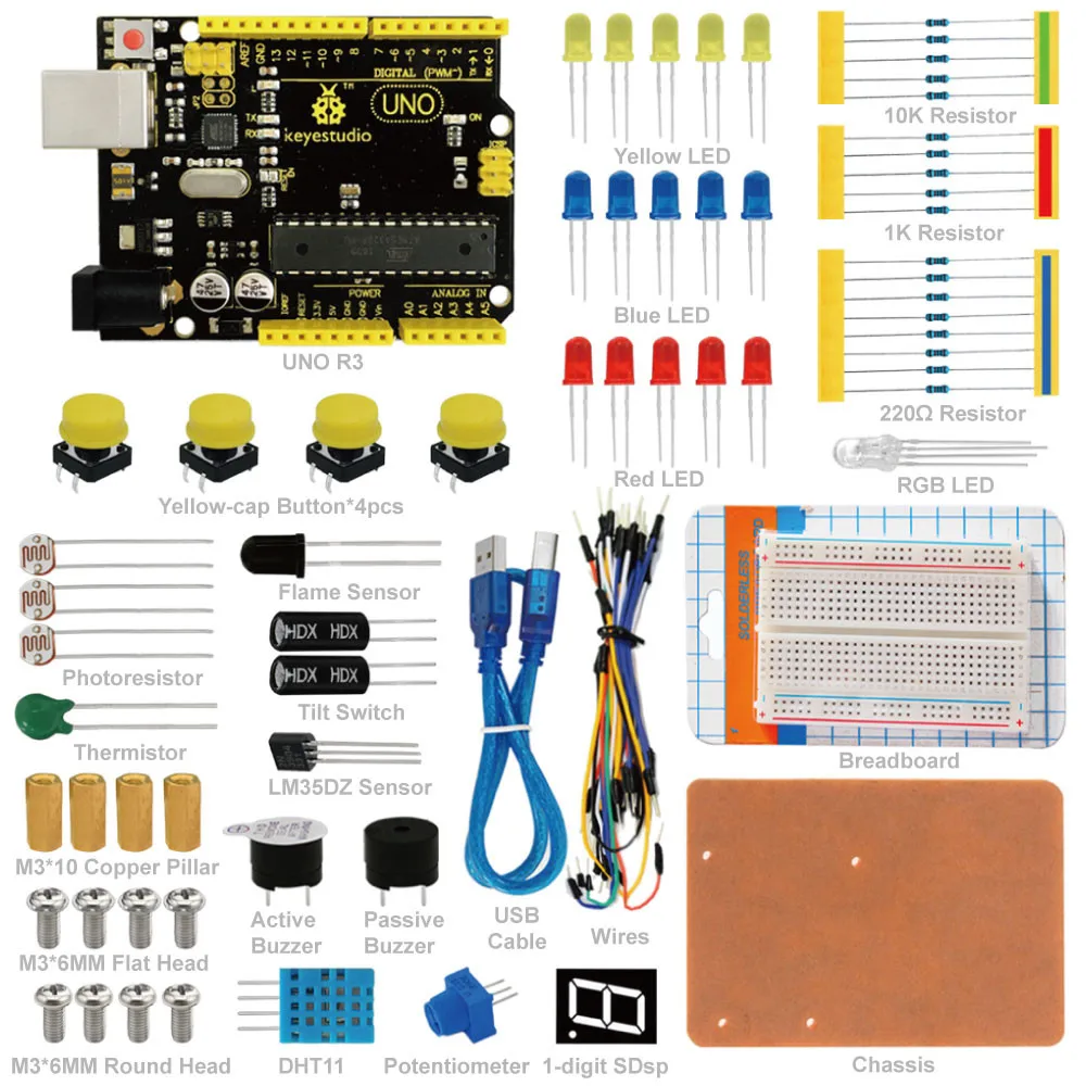 Keyestudio UNO R3 макет комплект Подарочная коробка для Arduino проект с dupont провода+ светодиодный+ резистор+ PDF