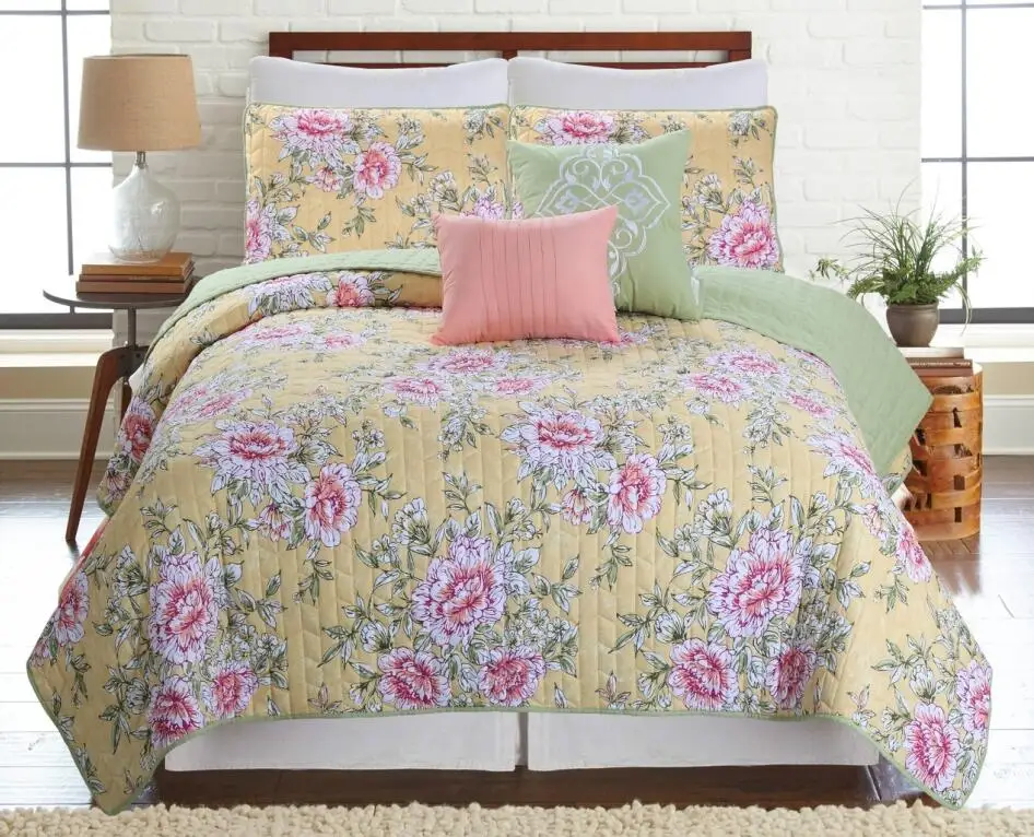 

Quality flower Quilt Set 3PCS Coverlet /Quilts Quilted Bedspread Bed Cover Sheets Pillowcase