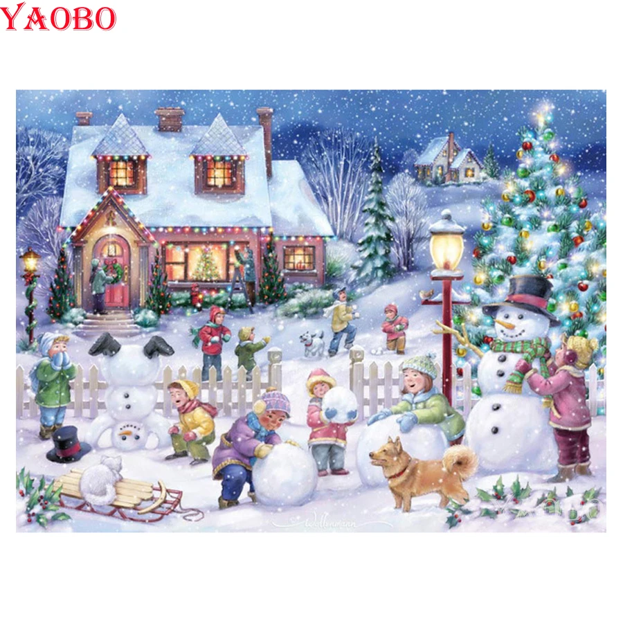 

5D DIY Diamond Painting Winter Snow Scene Full Square Round Drill Diamond Embroidery Diamonds Mosaic Rhinestones Christmas Decor