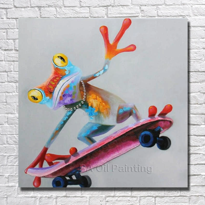 Modern High Quality Hand Painted Canvas Art Abstract Frog Oil Painting