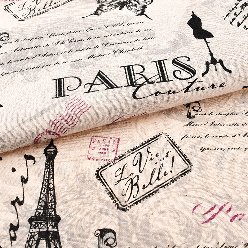 

Eiffel Tower Print Cotton Linen Fabric For DIY Sewing Sofa Curtain Bag Cushion Furniture Cover Quilting Material Half Meters