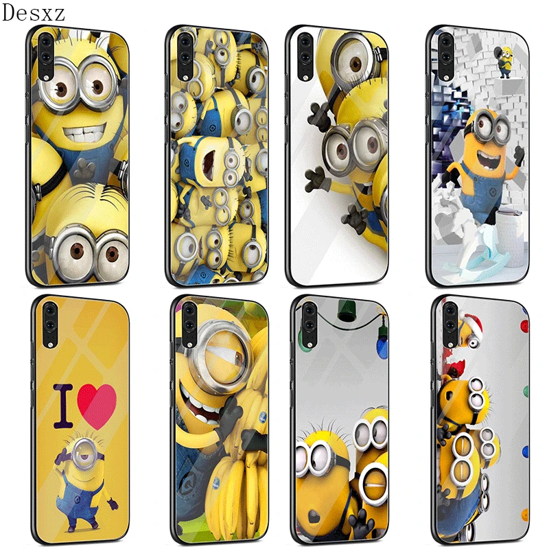 

Glass Case For Huawei Honor 7A 8X P10 P30 P20 Mate 20 Pro 9 10 Lite Y6 Prime Y9 P Smart Phone Cover Minion Case Cover