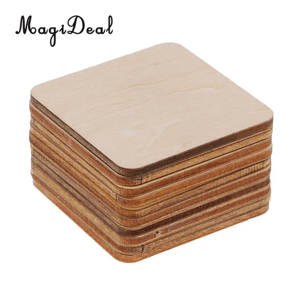 20x Square Rectangle Wooden / Wood MDF Shapes Plaque Unfinished Coaster for DIY Pyrography Art Craft Signs
