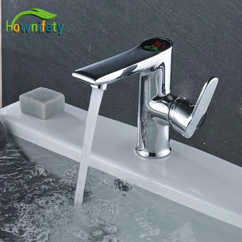 

New Design Deck Mount Basin Sink Faucet Chrome Polish Show Temperature Digital Displayer Bathroom Mixer Faucet