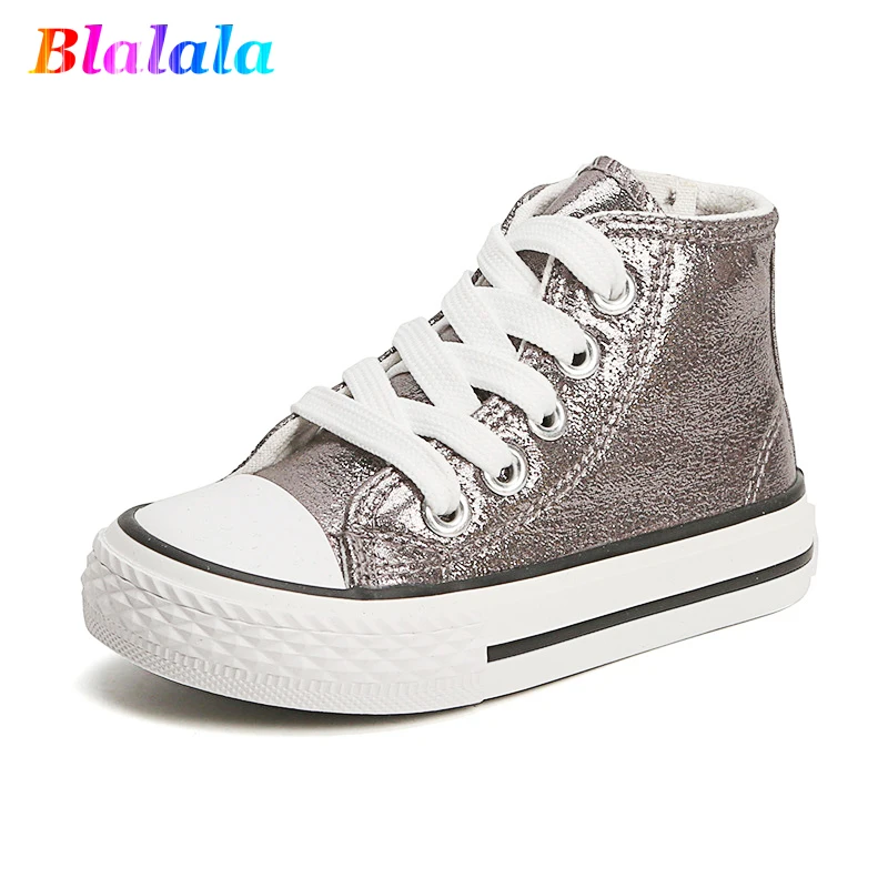 

2019 Spring Summer girls canvas shoes boys casual shoes kids shoes children high cut shoes bling patent leather 1 to 6 yrs