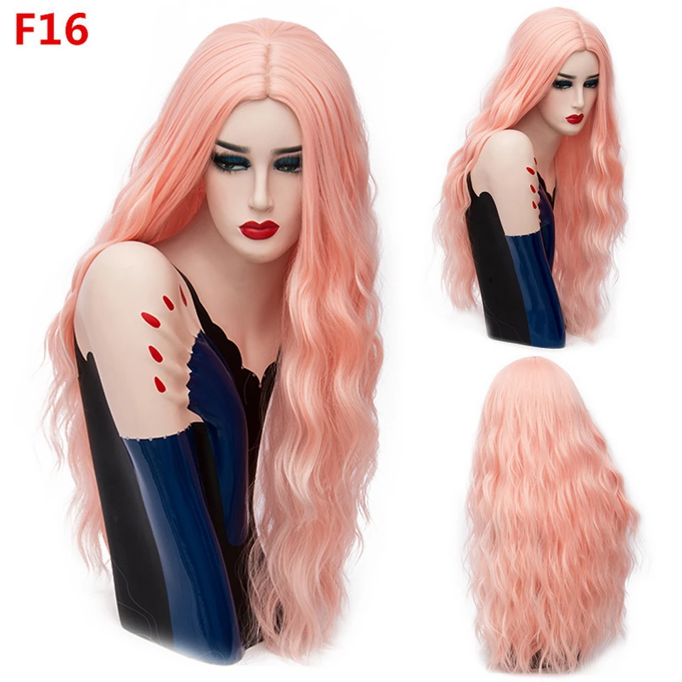 Yiyaobess 70 см длинные волнистые фиолетовый парик косплей синтетические розовые зеленые натуральные волосы парики для женщин высокотемпературное волокно 28 цветов