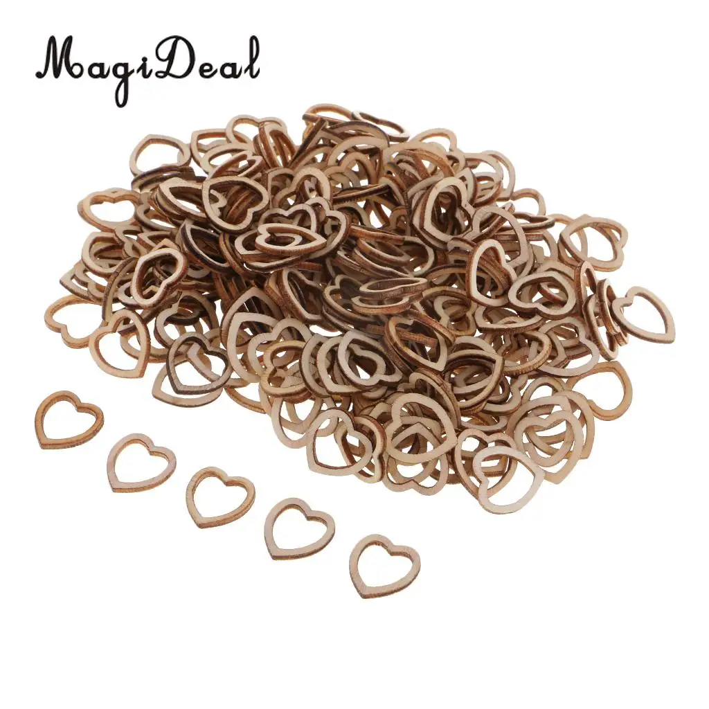 250pcs Natural Cut Heart Shapes Slices Natural Wood Table Ornaments Rustic Wedding Decorations Party Kids Baby Shower