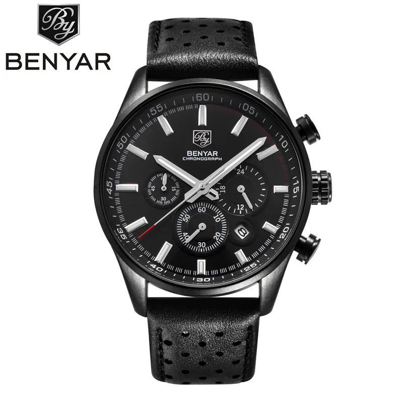 

Mens Luxury Watch BENYAR Men Waterproof Chronograph Leather Watches Male Sports Wristwatch Military Clock Relojes Hombre 2017