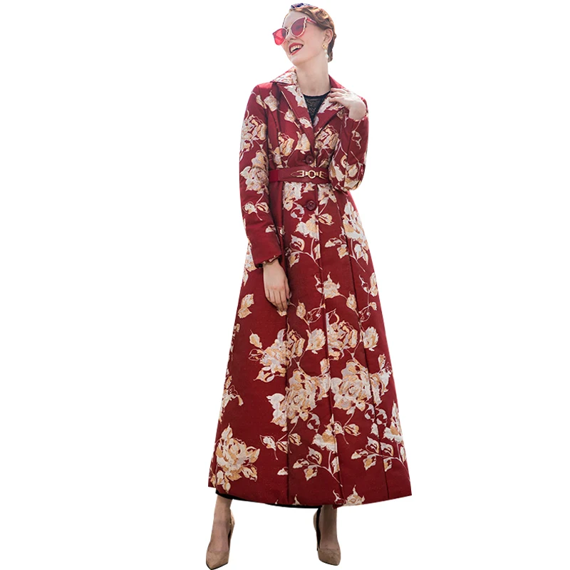 

High Quality Thick Cotton Parka Women Printed Flowers Winter Coat Plus Size X Long Jacket Warm 8012