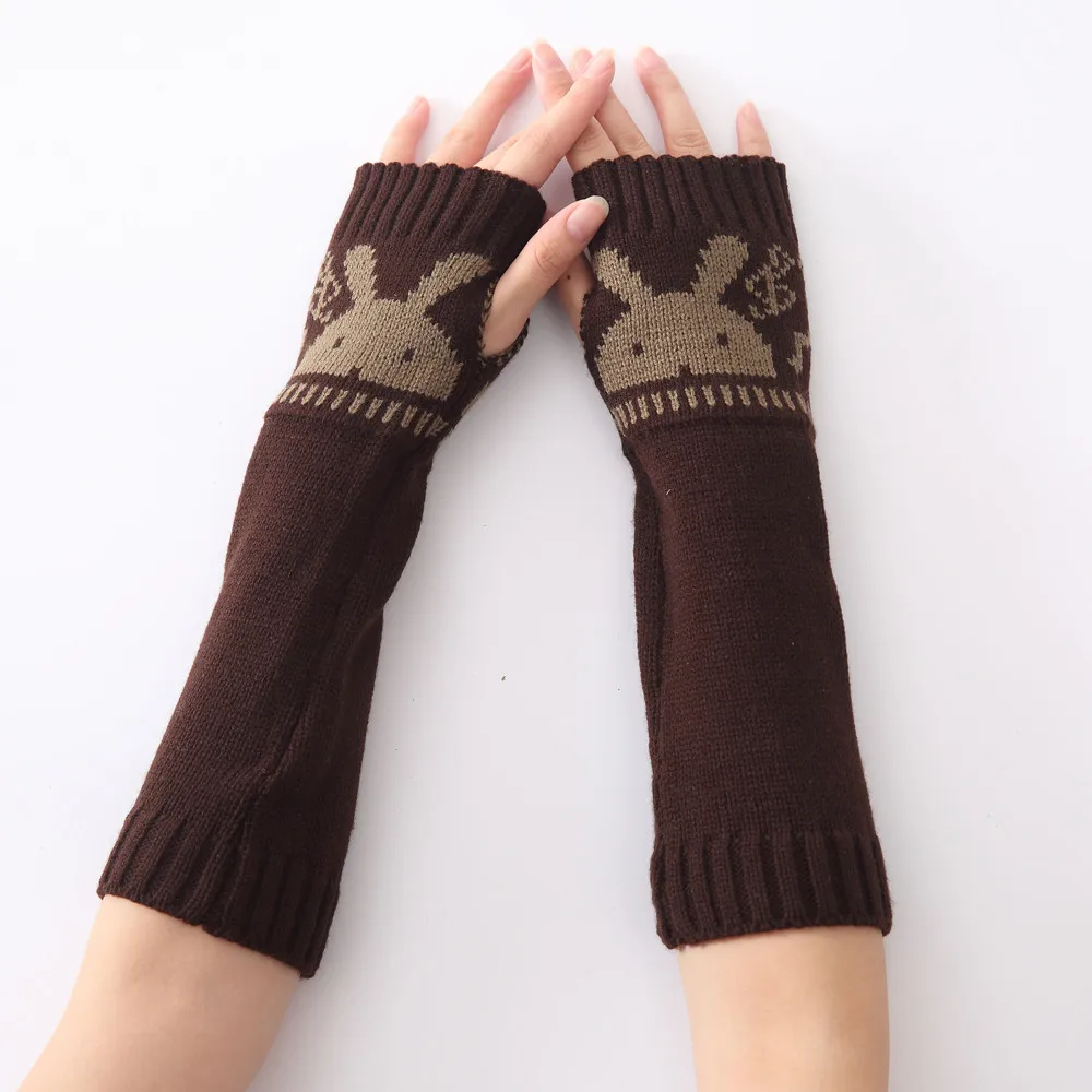 Женские модные трикотажные рукава без пальцев зимние перчатки мягкие теплые миттен4