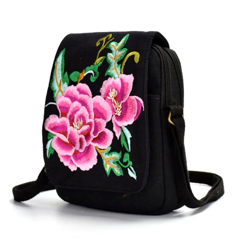 Vintage Black Bohemia Canvas Linen Embroidery Bags For women Ethnic Embroidered ladies Flap ...