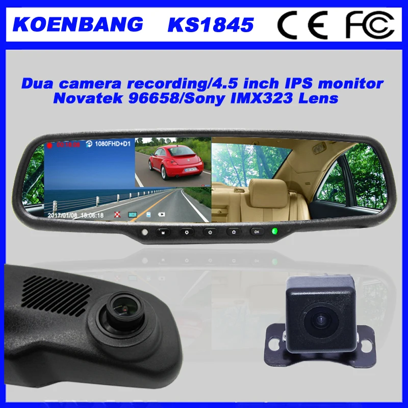 

KOENBANG Full HD 1080P 150Degree 4.5 Inch IPS Screen Car DVR Video Recorder Parking Rear View Rearview Mirror Monitor