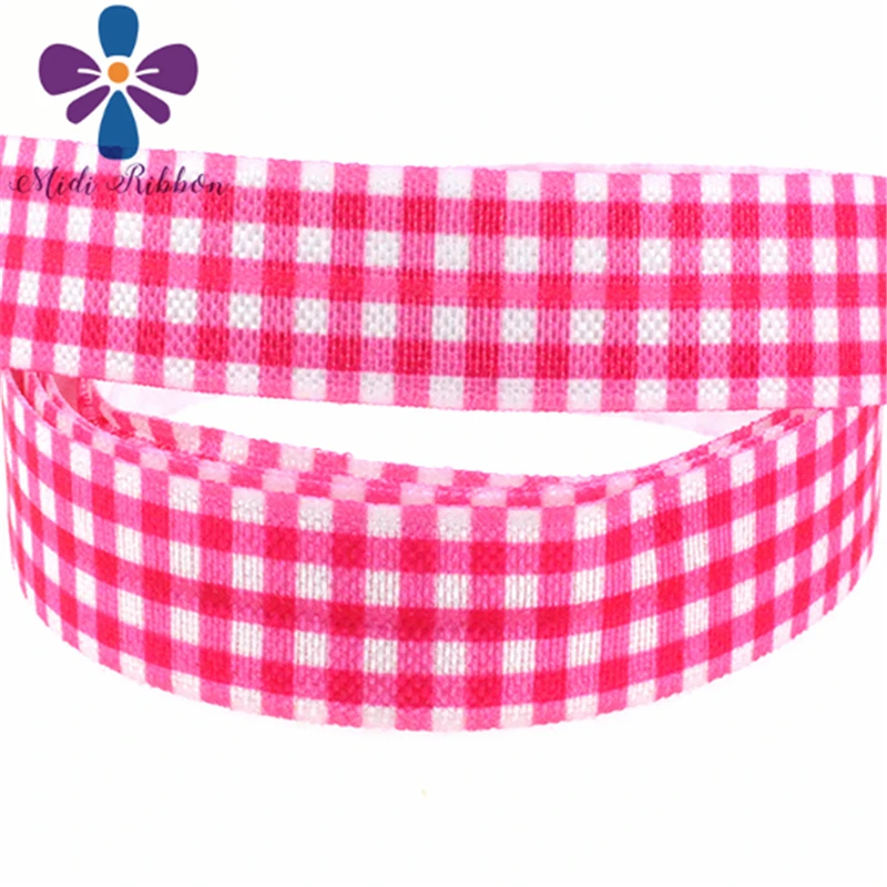 

50 yards 5/8 (16mm) Geometric Hot pink Check printed elastic ribbon 50yards/lot DIY Hair Tie decoratehandmade HT01-PG022-05421