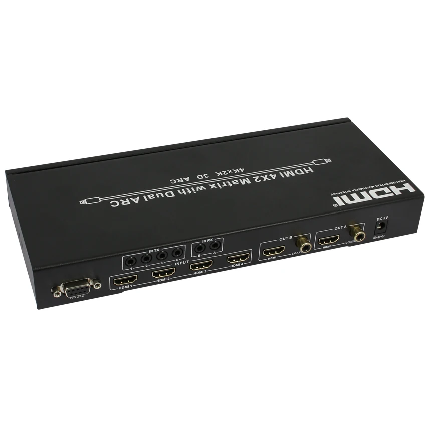 

HDMI Matrix 4X2 with Dual ARC with four HDMI inputs & two outputs support RS232 and wide band IR extend fuciton