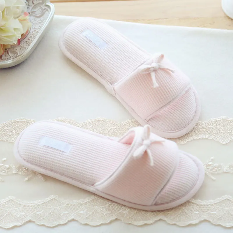 

Breathable cotton simple design sweet bow slippers indoor floor women slippers home