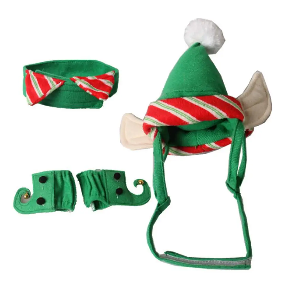 

Wholesale 4 Pet Hat Suits Warm Dog Cat Christmas Green Hat + Necklace + Foot Cover Christmas Party Puppy Dog Clothing Cap