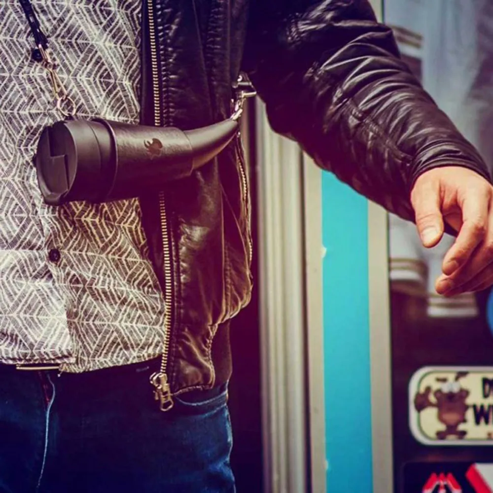 

Cool Bull OX Horn Personality Croissant Thermos Cup Stainless Steel Tea Coffee Mug with Rope Water Bottle Decoration Bidon Bag