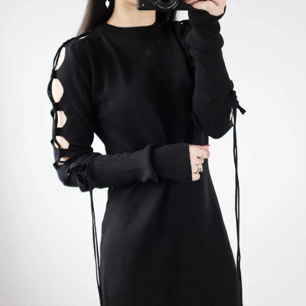 black dress with strings