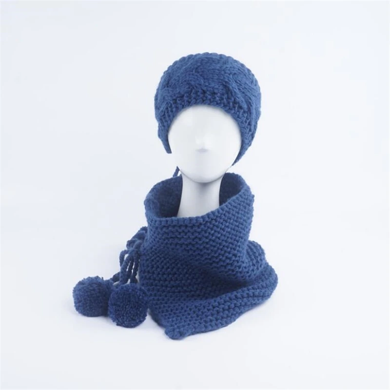 IANLAN Cute Kids Winter Thermal Sets Headband Style Caps Mufflers Lovely Girls Solid Knit Wool Hats Scarves Set IL00194