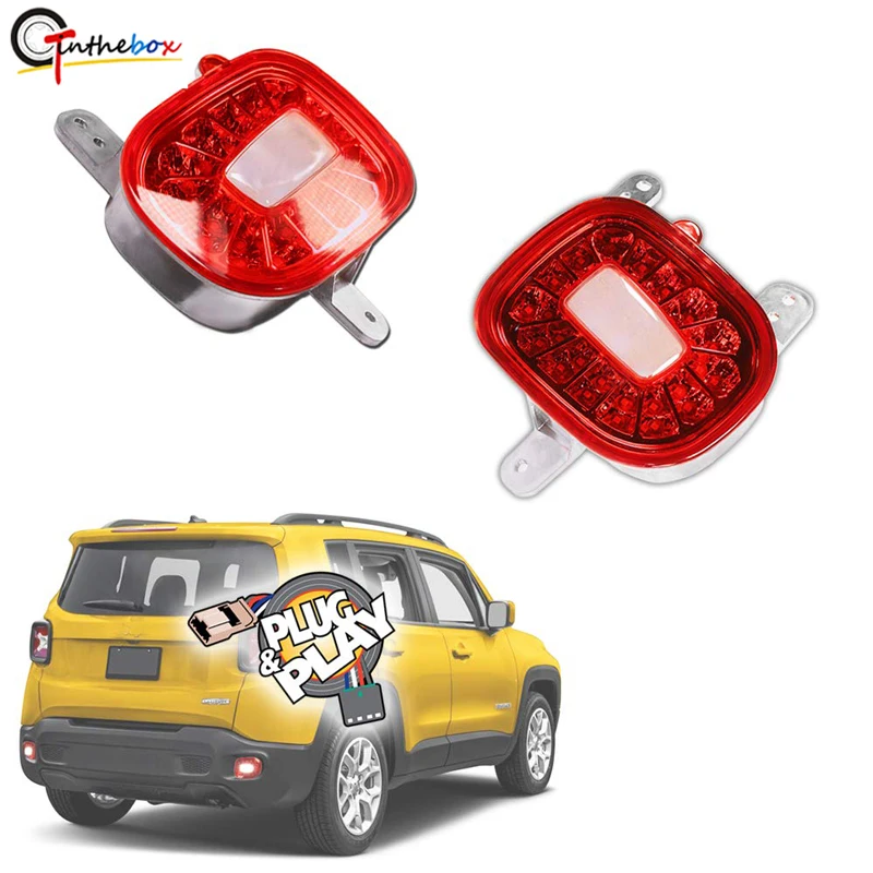 Gtinthebox 3D Optic Red LED Rear Bumper Reflectors Rear Fog Tail Lamps with White Backup Lights Kit For Jeep Renegade 2015-2019