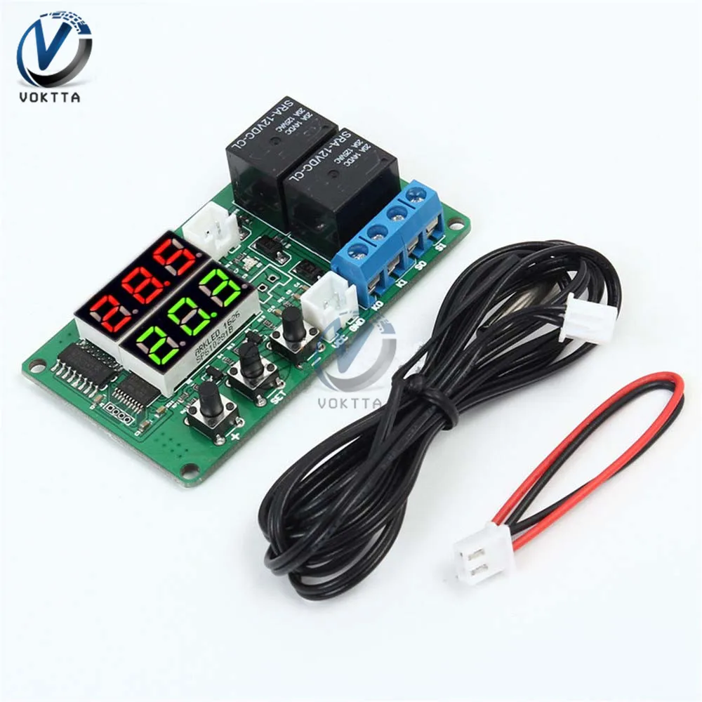 

DC 12V Dual LED Digital Display Thermostat Temperature Controller Dual Relay Output Termometr Control Waterproof NTC Sensor