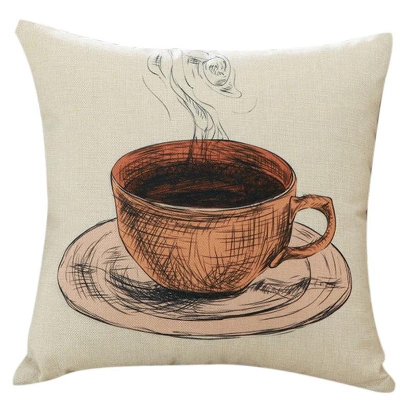 HOT SALE Coffee Cup Printed pillow Cover flax Throw Pillow Case Coffee