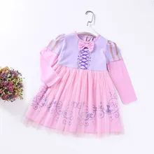 Платья для маленьких девочек осень модная одежда для девочек с длинным рукавом платье из хлопка для маленьких девочек одежда Рапунцель детское рождественское платье От 2 до 6 лет