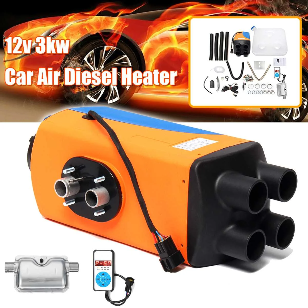 

Car Heater 12V 3KW Parking Air Diesels Heater With Digital Switch Remote Control + Silencer for Motorhome Trucks Boats Trailer
