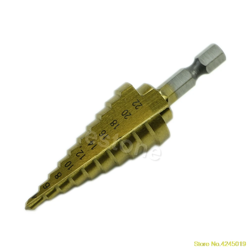 

New High quality Hex Titanium Step Cone Drill Bit Hole Cutter 4-22mm HSS 4241 For Sheet Metal New