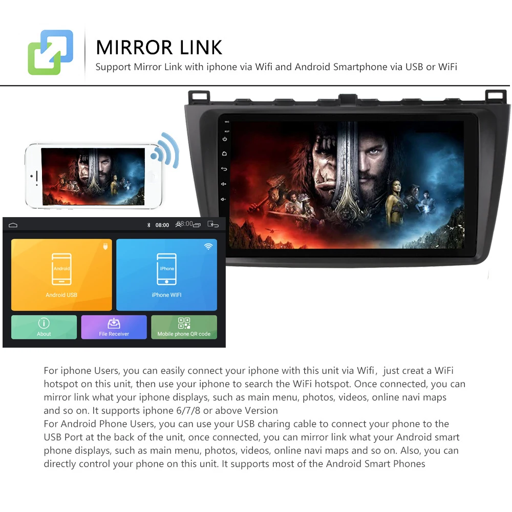 Top Android 8.1 car radio multimedia player for Mazda 6 2009-2015 with car dvd video player and gps HD IPS screen navigation stereo 4
