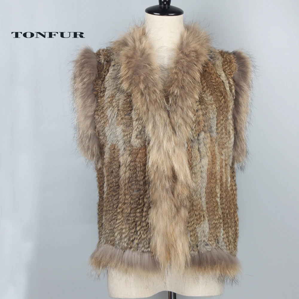 Genuine Rabbit Fur Vest Knitted Rabbit Fur Gelit With Raccoon Fur