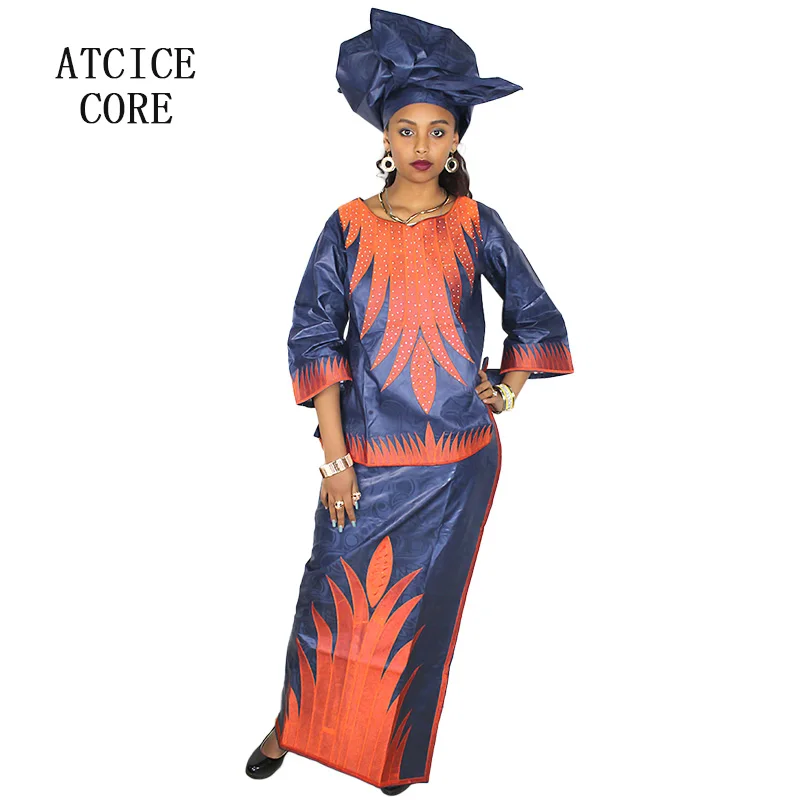 Африканский Базен riche вышивка дизайн платье топ с платья три шт один комплект LB063